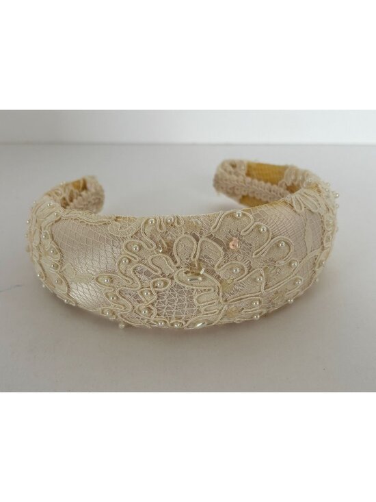 Unbranded Accessories - Ivory Lace Pearl Beaded Headband Bridal Wide Padded Wedding Vintage Bride